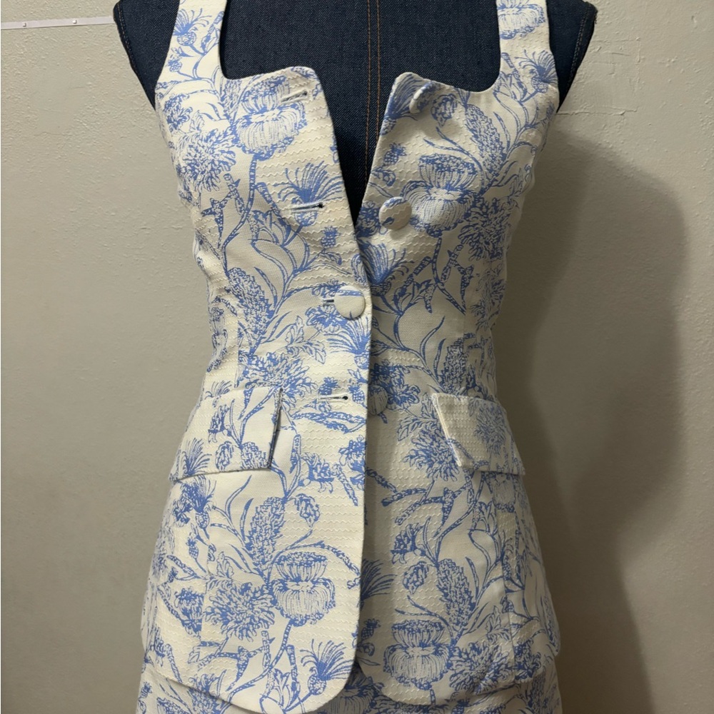 Floral Blue and White Vest